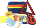 Car Emergency Breakdown Safety Kit 10-In-1 Vehicle Europe Roadside Assistance Travel Kit with Jump Leads, Tow Rope, Warning Triangle, Hi-Vis Vest, Emergency Hammer Etc