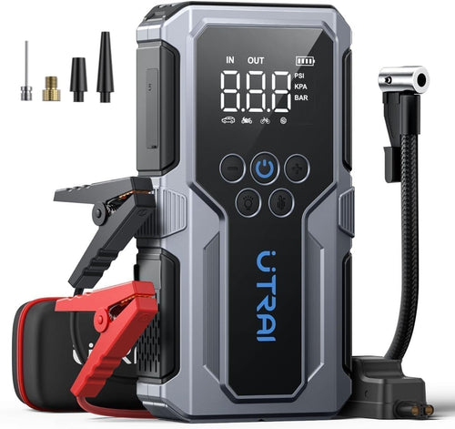 Car Battery Booster Jump Starters with 150PSI Air Compressor/18W Fast Charging/Led Flashlight,Jump Starter Power Pack,Portable Powerbank Charger,Jump Leads for 8.5L Gas/6.5L Diese