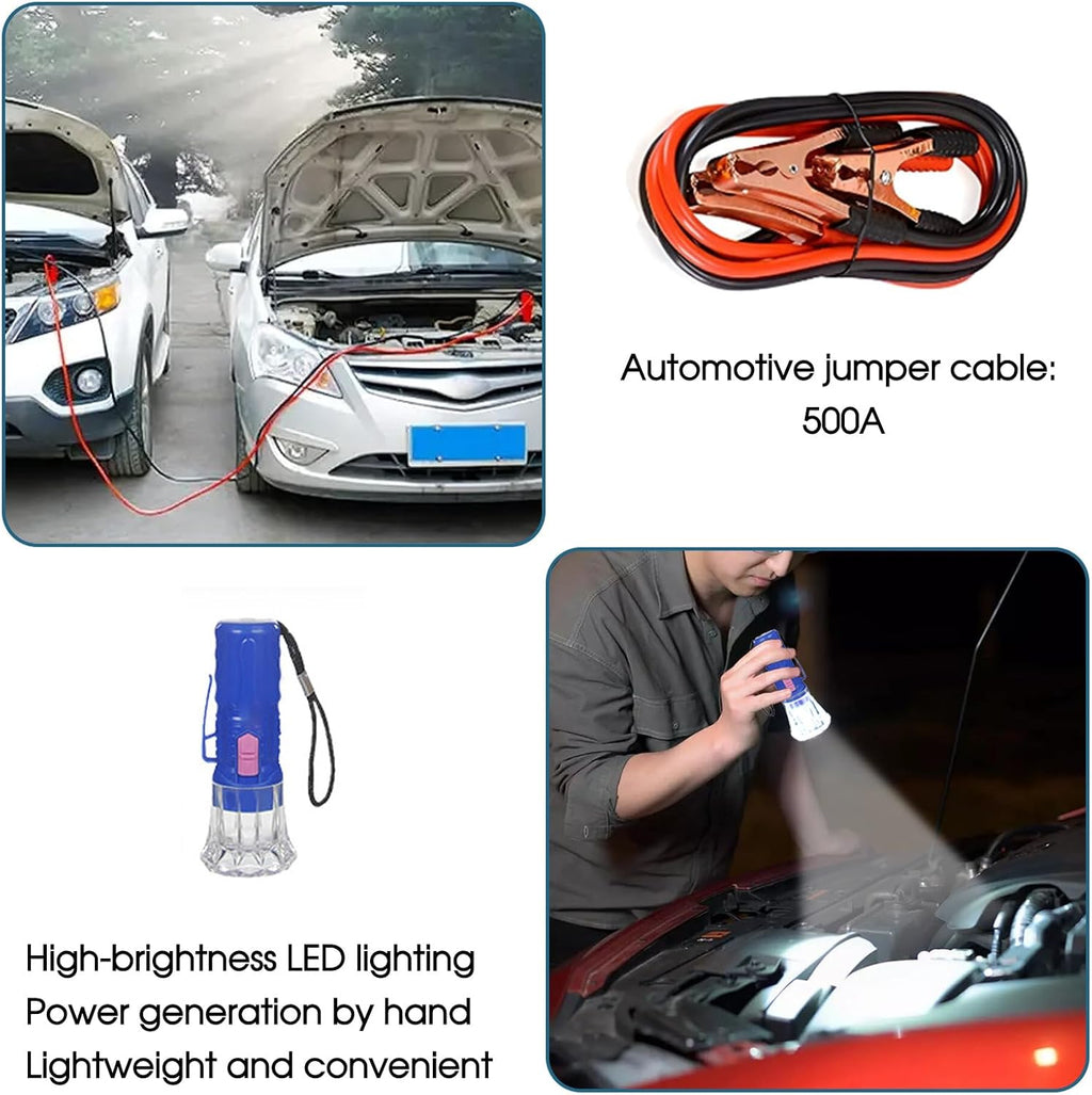 Car Emergency Breakdown Safety Kit 10-In-1 Vehicle Europe Roadside Assistance Travel Kit with Jump Leads, Tow Rope, Warning Triangle, Hi-Vis Vest, Emergency Hammer Etc