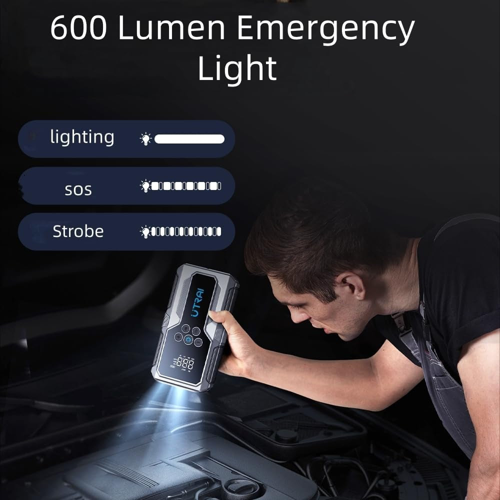 Car Battery Booster Jump Starters with 150PSI Air Compressor/18W Fast Charging/Led Flashlight,Jump Starter Power Pack,Portable Powerbank Charger,Jump Leads for 8.5L Gas/6.5L Diese