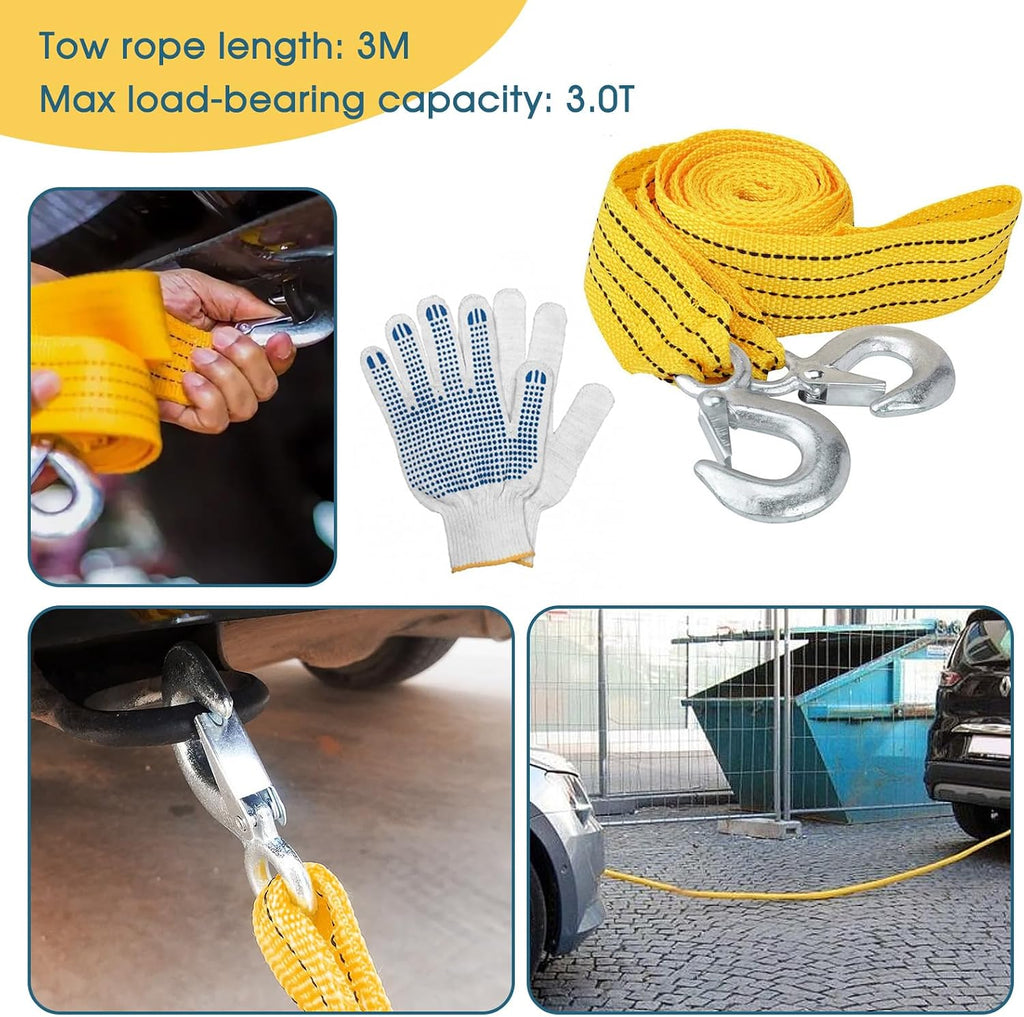Car Emergency Breakdown Safety Kit 10-In-1 Vehicle Europe Roadside Assistance Travel Kit with Jump Leads, Tow Rope, Warning Triangle, Hi-Vis Vest, Emergency Hammer Etc