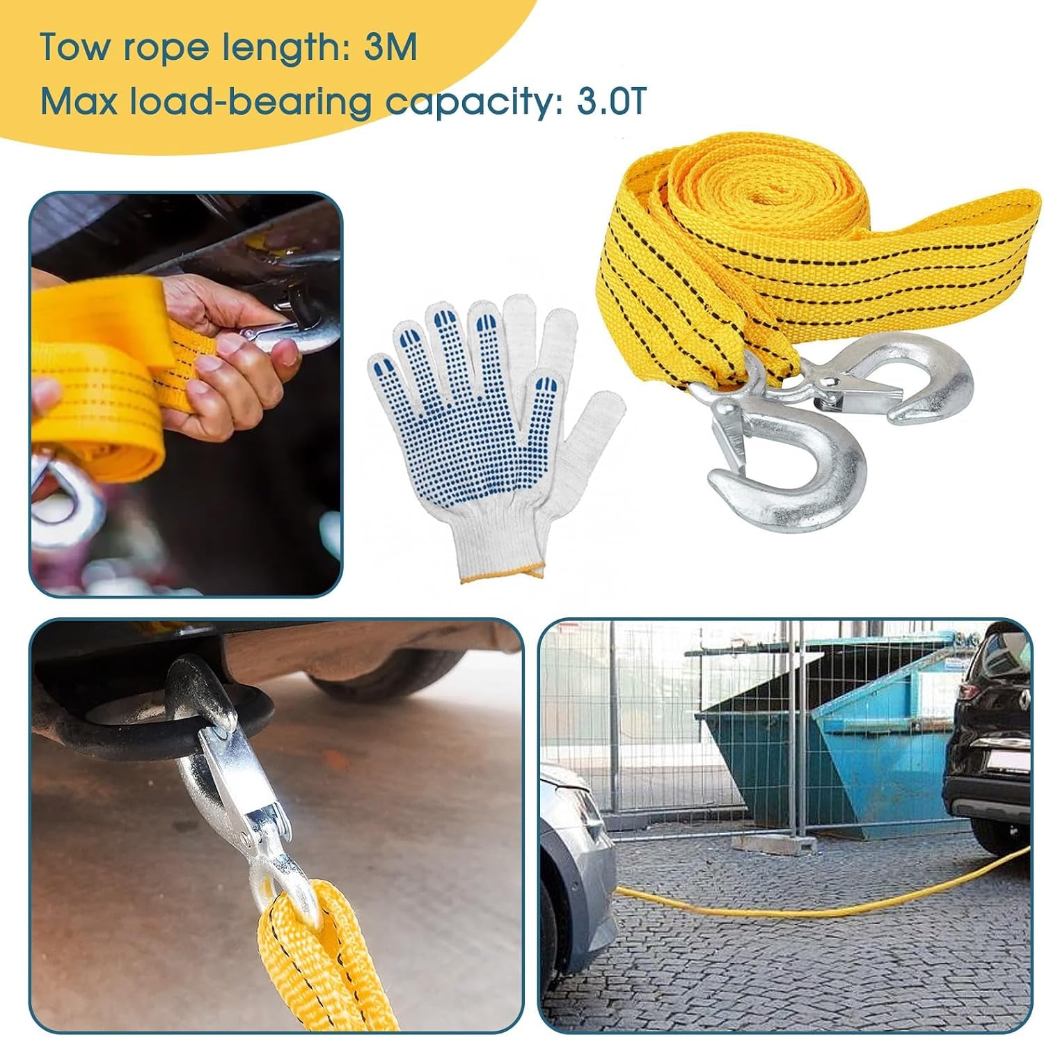 Car Emergency Breakdown Safety Kit 10-In-1 Vehicle Europe Roadside Assistance Travel Kit with Jump Leads, Tow Rope, Warning Triangle, Hi-Vis Vest, Emergency Hammer Etc