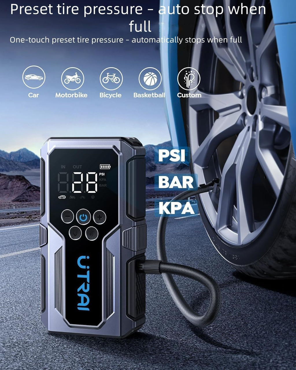 Car Battery Booster Jump Starters with 150PSI Air Compressor/18W Fast Charging/Led Flashlight,Jump Starter Power Pack,Portable Powerbank Charger,Jump Leads for 8.5L Gas/6.5L Diese