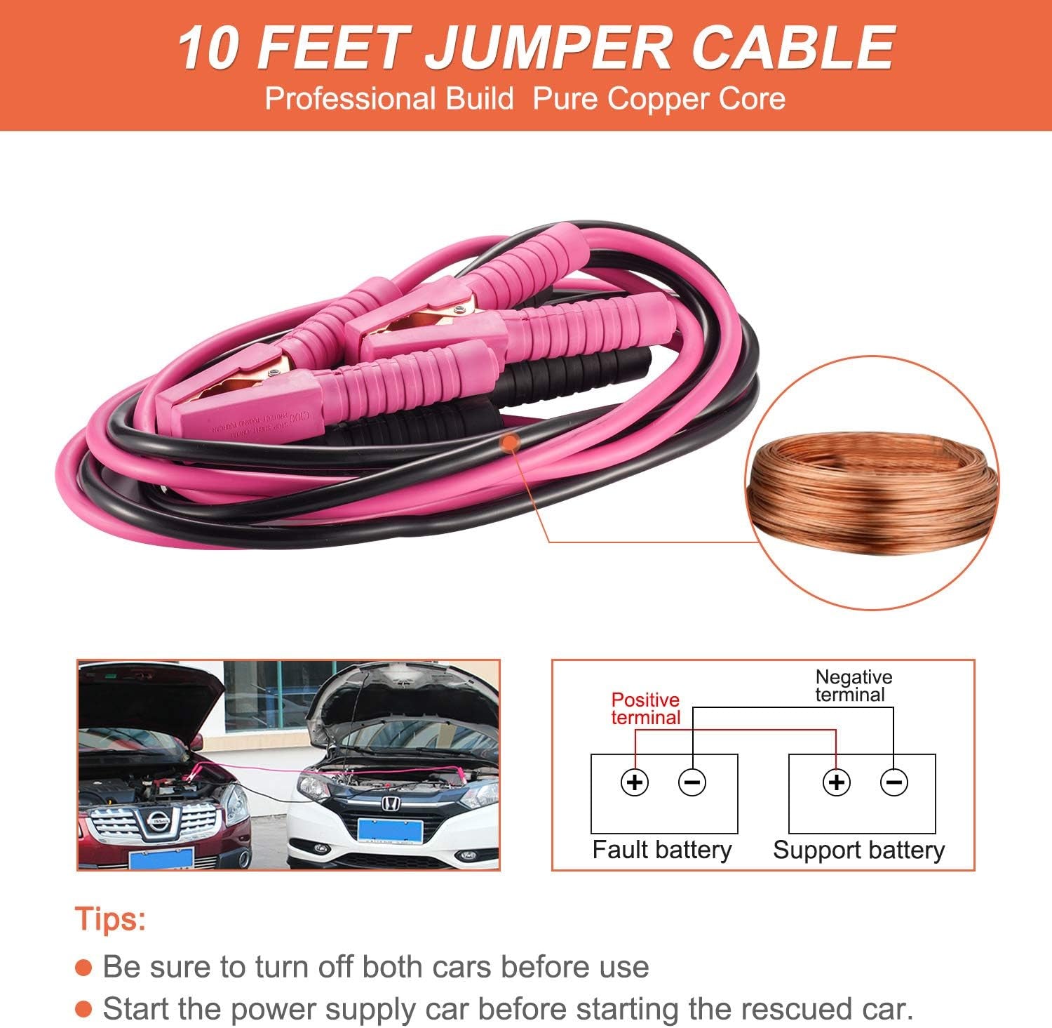 Car Emergency Kit for Teen Girl and Lady'S Gifts, Pink Emergency Roadside Assistance Kit with 10FT Jumper, First Aid Kit, Safety Hammer, Tow Rope, and More Pink Car Accessories Tool