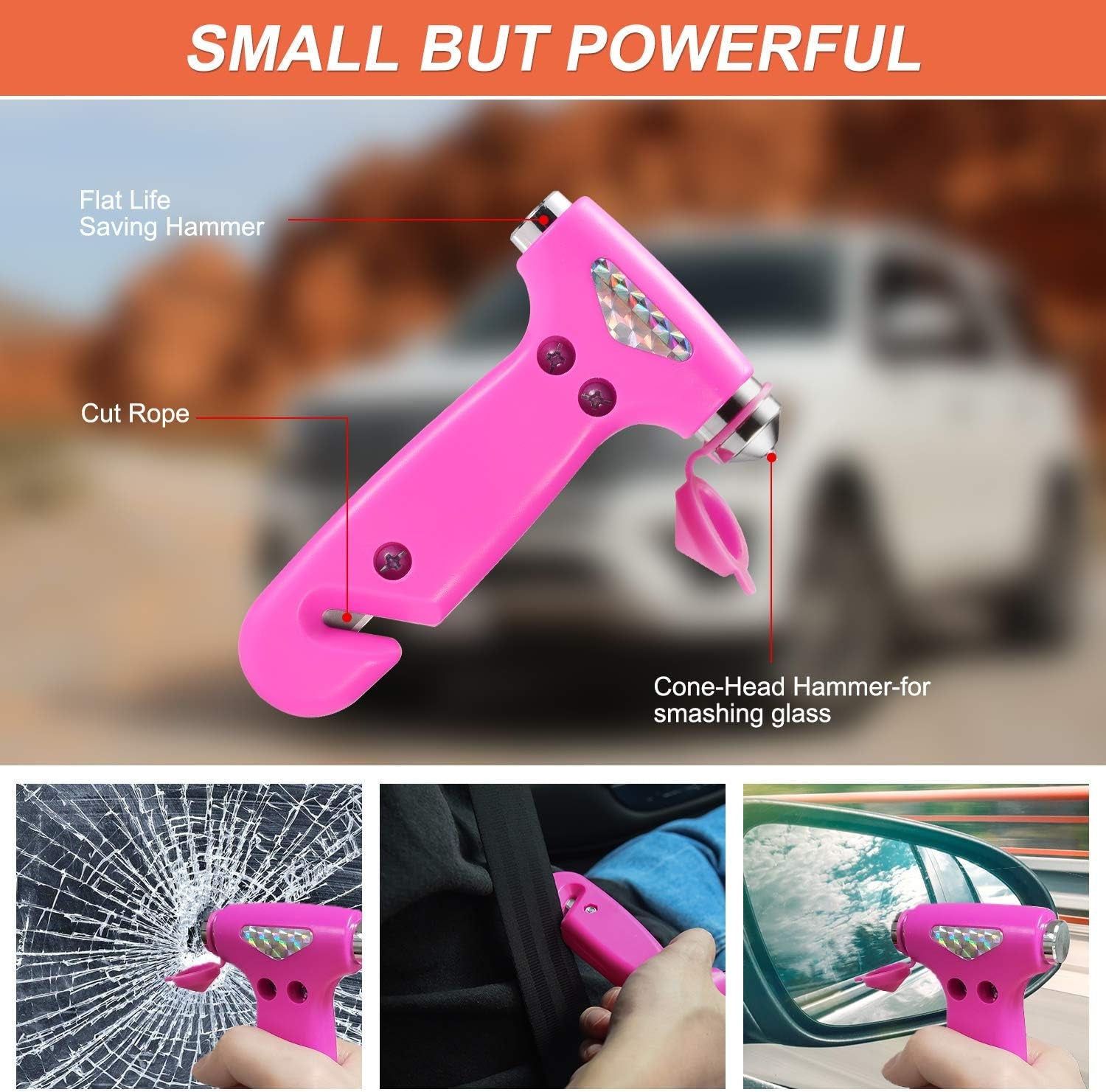Car Emergency Kit for Teen Girl and Lady'S Gifts, Pink Emergency Roadside Assistance Kit with 10FT Jumper, First Aid Kit, Safety Hammer, Tow Rope, and More Pink Car Accessories Tool
