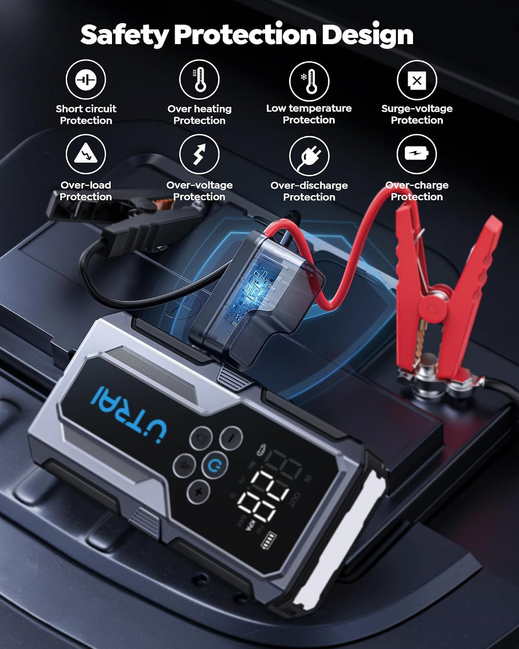 Car Battery Booster Jump Starters with 150PSI Air Compressor/18W Fast Charging/Led Flashlight,Jump Starter Power Pack,Portable Powerbank Charger,Jump Leads for 8.5L Gas/6.5L Diese