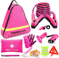 Car Emergency Kit for Teen Girl and Lady'S Gifts, Pink Emergency Roadside Assistance Kit with 10FT Jumper, First Aid Kit, Safety Hammer, Tow Rope, and More Pink Car Accessories Tool
